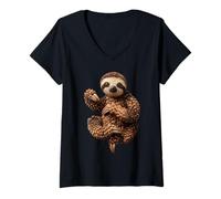Mujer Lindo Perezoso piñas rústico otoño Animal otoño estética Camiseta Cuello V