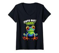 Mujer Lindo Pero Tóxico Divertido Poison Dart Frog Meme Camiseta Cuello V