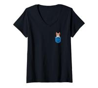 Mujer Lindo Perro Boston Terrier en Bolsillo Camiseta Cuello V