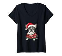 Mujer Lindo Perro Bulldog francés de Navidad | Vacaciones de Navidad Camiseta Cuello V