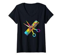 Mujer Lindo perro Catro Groomer Colorido Pata impresión Camiseta Cuello V