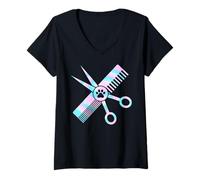 Mujer Lindo perro Catro Groomer Colorido Pata impresión Camiseta Cuello V