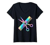 Mujer Lindo perro Catro Groomer Colorido Pata impresión Camiseta Cuello V