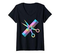 Mujer Lindo perro Catro Groomer Colorido Pata impresión Camiseta Cuello V