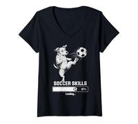 Mujer Lindo Perro de fútbol Habilidades Carga Gimnasio Portero Niñas Tacos Mujeres Camiseta Cuello V