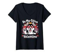 Mujer Lindo Perro Husky Siberiano Vintage Be My-Sitive Valentine Lover Camiseta Cuello V