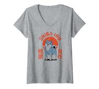 Mujer Lindo perro japonés Shiba Inu estilo kawaii Camiseta Cuello V