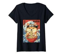 Mujer Lindo Perro Kawaii Comiendo Ramen Shiba Inu - Anime japonés Camiseta Cuello V