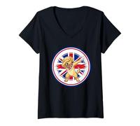 Mujer Lindo Perro Labrador Gracioso Bandera de Inglaterra Reino Unido Dabbing Camiseta Cuello V