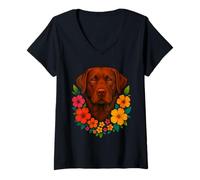 Mujer Lindo perro labrador retriever floral mascota flor primavera verano Camiseta Cuello V