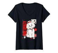 Mujer Lindo Perro maltés Pura Lealtad dueño de Mascota Camiseta Cuello V