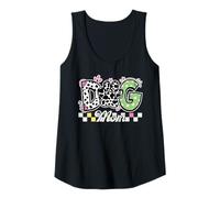 Mujer Lindo perro mamá vaca impresión pata estrella patrón tablero de ajedrez corazón Camiseta sin Mangas