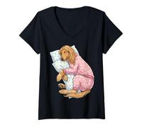 Mujer Lindo Perro Perro Afgano durmiendo en Pijama Arte para Dormir Camiseta Cuello V