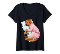 Mujer Lindo Perro Rhodesian Ridgeback durmiendo en Pijama Arte para Dormir Camiseta Cuello V