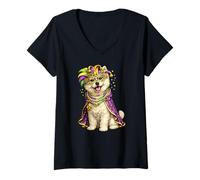 Mujer Lindo Perro Westie con temática de Mardi Gras West Highland Terrier, Westie Camiseta Cuello V