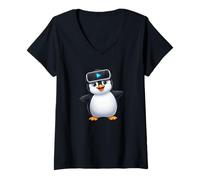 Mujer Lindo pingüino Realidad Virtual Jugador VR Diversión Camiseta Cuello V