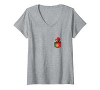 Mujer Lindo Portugués Pocket Barcelos Gallo Portugal Camiseta Cuello V