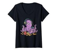 Mujer Lindo Pulpo Controlador de Videojuegos PC Consola Gaming Nerd Camiseta Cuello V