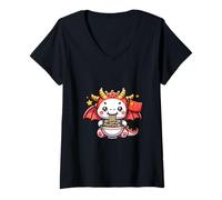 Mujer Lindo ramen dragón china amor fideos tazón comida china Camiseta Cuello V