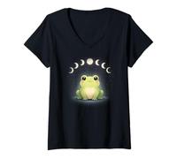 Mujer Lindo Rana Fases Lunares Estética Celestial Kawaii Cielo Nocturno Camiseta Cuello V