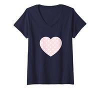 Mujer Lindo rosa claro blanco mini corazones amor patrón minimalista Camiseta Cuello V