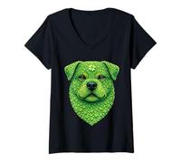 Mujer Lindo Rottweiler con tréboles Art St Patricks Day Dog Camiseta Cuello V