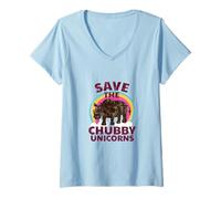Mujer Lindo Save The Gordito Unicornios Rainbow Rhino Camiseta Cuello V