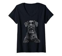Mujer Lindo Schnauzer Gigante Sentado Camiseta Cuello V