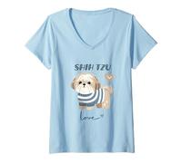 Mujer Lindo Shih Tzu Cachorro Amante de los Perros Adorable diseño canino Camiseta Cuello V