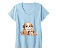 Mujer Lindo Shih Tzu mamá y Cachorro Amante de los Perros Camiseta Cuello V