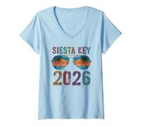 Mujer Lindo Siesta Key 2026 Vacaciones Surfing Trip Matching Moms BFF Camiseta Cuello V
