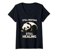 Mujer Lindo Sleepy Panda, recuperación del Agotamiento, Alivio del estrés, día de Descanso Camiseta Cuello V