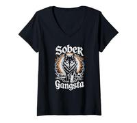 Mujer Lindo Sober Gangsta Wolf AA Logrador NA Objetivo Viviendo Mamá Camiseta Cuello V