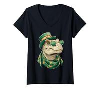 Mujer Lindo T-Rex con Corazones Gafas de Sol tréboles día de San Patricio Camiseta Cuello V