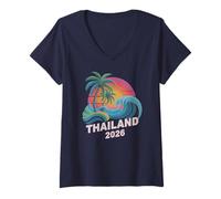 Mujer Lindo Tailandia 2026 Vacay Best Ever Vacation Hermanas Mamás Camiseta Cuello V