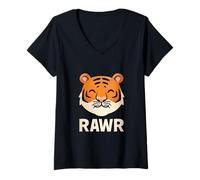 Mujer Lindo Tigre Kawaii Tiger RAWR para niños Camiseta Cuello V