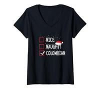Mujer Lindo, Travieso, Lista de Verificación de Navidad Colombiana Funny Colombia Camiseta Cuello V