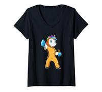Mujer Lindo Unicornio de Kung-Fu Camiseta Cuello V