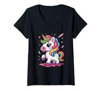 Mujer Lindo unicornio goteo gráfico helado goteo niños niñas niños pequeños Camiseta Cuello V