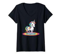 Mujer Lindo unicornio joven - arco iris cómic estilo 1 - Fan Fun Camiseta Cuello V
