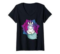 Mujer Lindo Unicornio meditando Yoga Lotus Pose Mandala Diseño Camiseta Cuello V