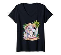 Mujer Lindo Unicornio Playa corazón Gafas de Sol Bubblegum Vacaciones de Verano Camiseta Cuello V