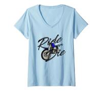 Mujer Lindo Viajar O Morir con Motocicleta Camiseta Cuello V