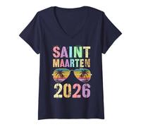 Mujer Lindo Viaje a Saint Maarten 2026, natación, Vacaciones a Juego con su Mejor Amiga mamá Camiseta Cuello V