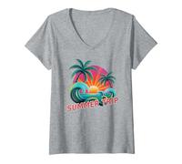 Mujer Lindo Viaje DE Verano Todas Las Chicas Vacaciones Qué Pasa Playas Familia Camiseta Cuello V