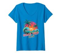 Mujer Lindo Viaje por Carretera 2026 Vacaciones Surfing Beach Travel Matching Camiseta Cuello V