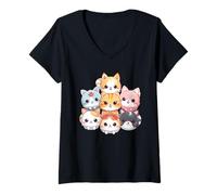 Mujer Lindo y Adorable Pijama de Gatito para niños Que aman a los Gatos Camiseta Cuello V