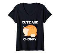 Mujer Lindo y Chonky Thicc Kitty Meme Camiseta Cuello V