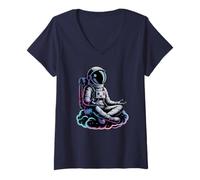 Mujer Lindo Yoga Astronauta Bienestar Tai Chi Meditación Zen XiGong Camiseta Cuello V