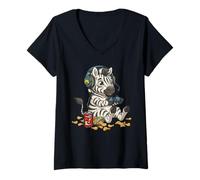 Mujer Lindo Zebra Controlador De Videojugadores Consola PC Gaming Nerd Camiseta Cuello V